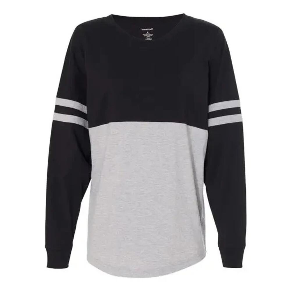 BOXERCRAFT WOMEN'S POM POM OVERSIZE LONG SLEEVE JERSEY T SHIRT SIZE Small NEW